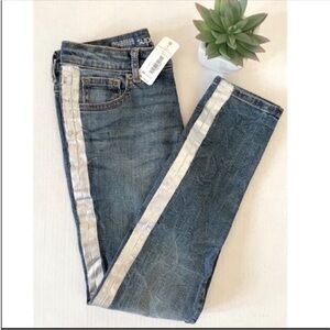 GYMBOREE JEANS DENIM SILVER SIDES STRIPED SUPER SKINNY FIT GIRL’S BLUE 5 NWT